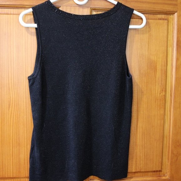Sigrid Olsen Black Sparkly Beaded Bow Neck Knit Tank Top Medium Vintage - Picture 4 of 12